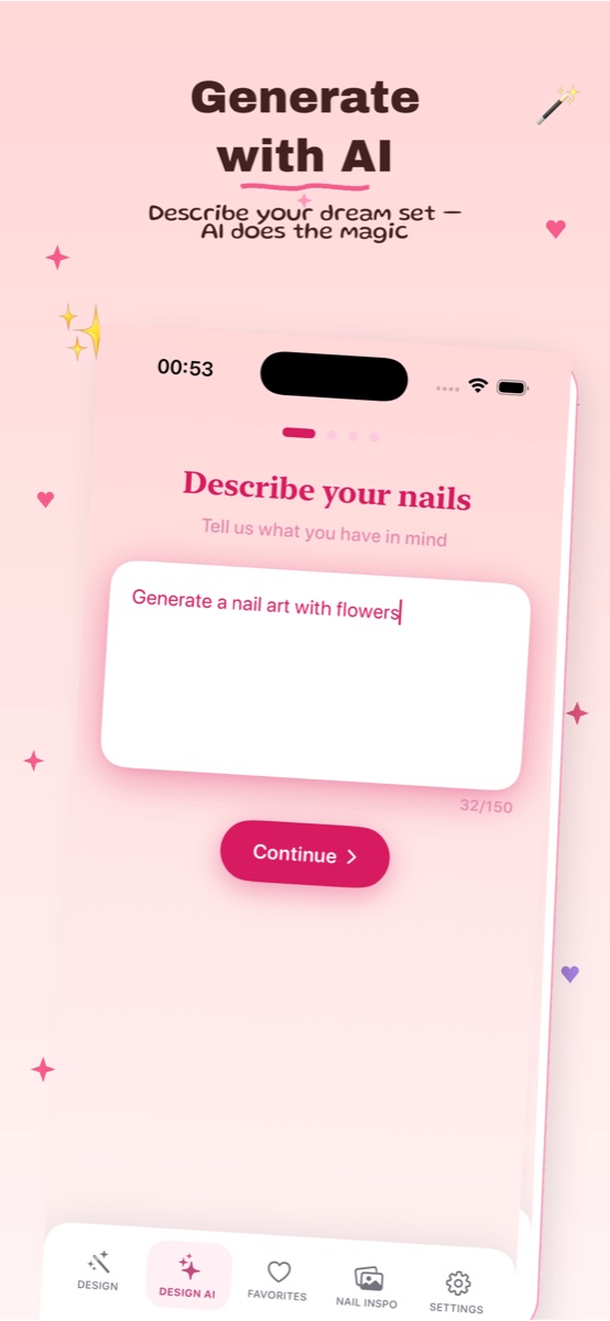 NailUP AI nail designer: typing a prompt to generate flower nail art